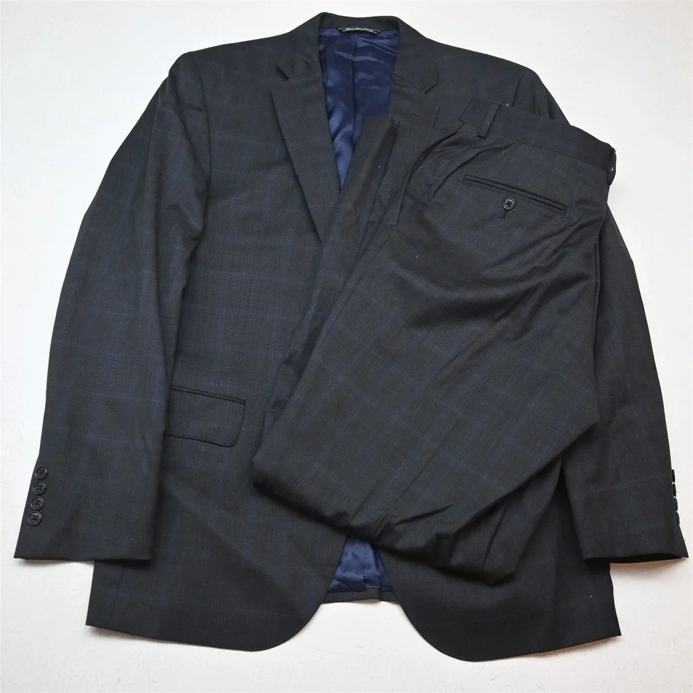 Jack Victor 42R 32x34 Gray Windowpane 100% Wool Nepal Mens Jacket Pants Suit